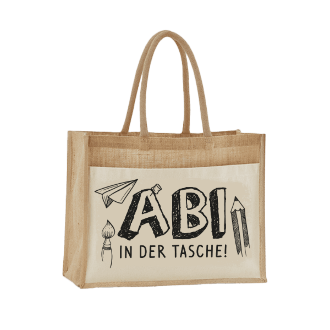 Jutetasche „ABI In Der Tasche“ – Witziges Abitur Geschenk Für Mädchen, Shopper & Strandtasche, Geschenkverpackung