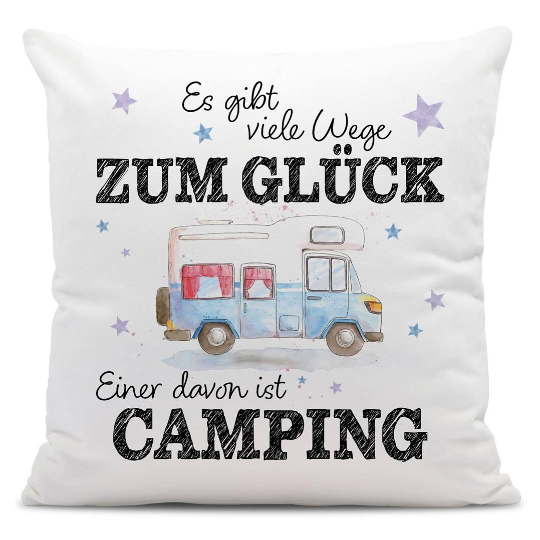 camping glück Kissen „Es gibt viele Wege zum Glück, Camping“ – Geschenk für Camper –  Tassenbrennerei