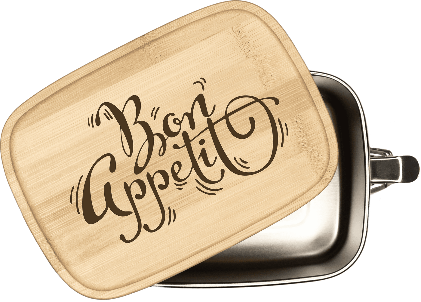 Brotdose - Bon appetit - Edelstahl mit Bambusdeckel