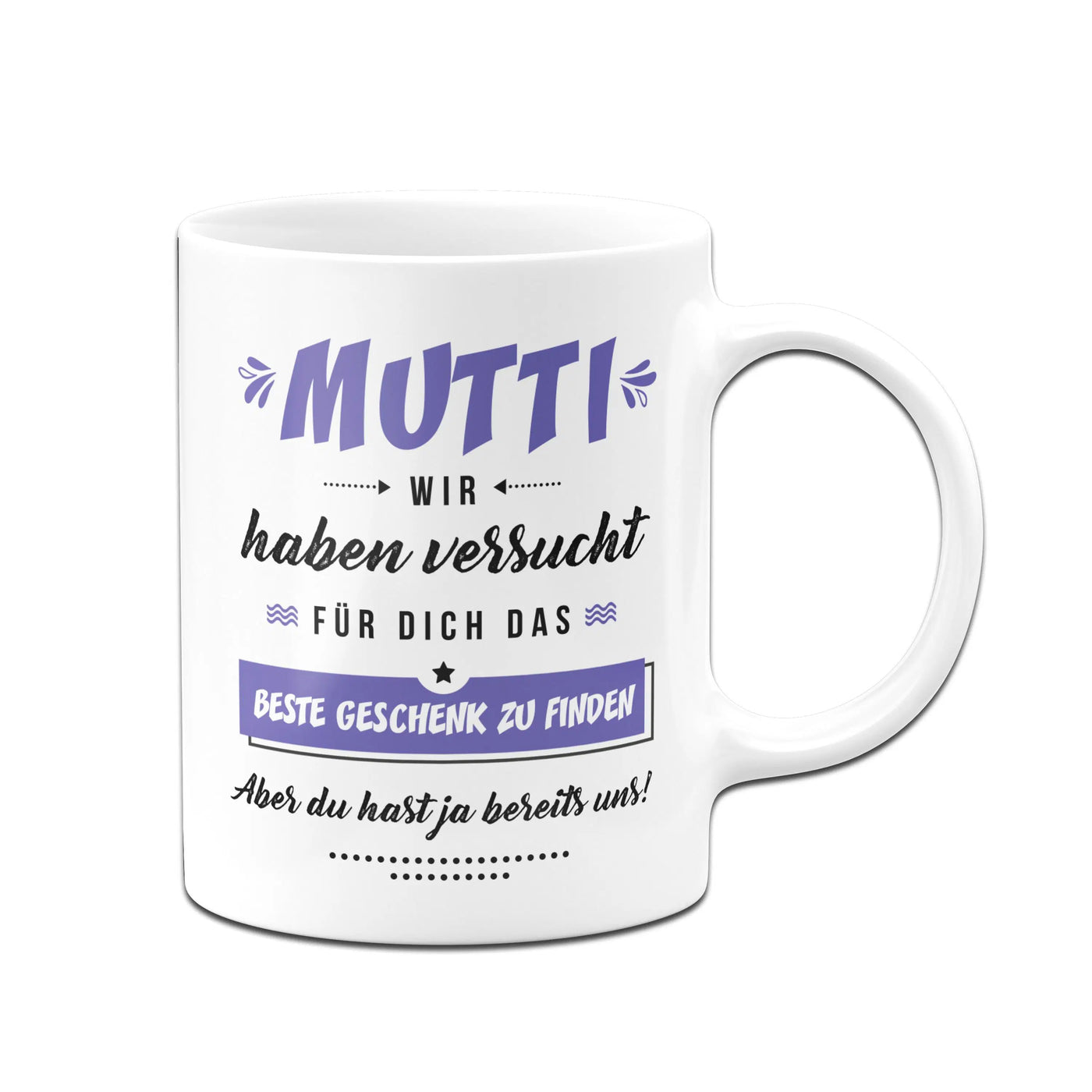 Bild: Tasse - Mutti wir haben versucht für Dich das beste Geschenk zu finden. Aber Du hast ja bereits uns! Geschenkidee