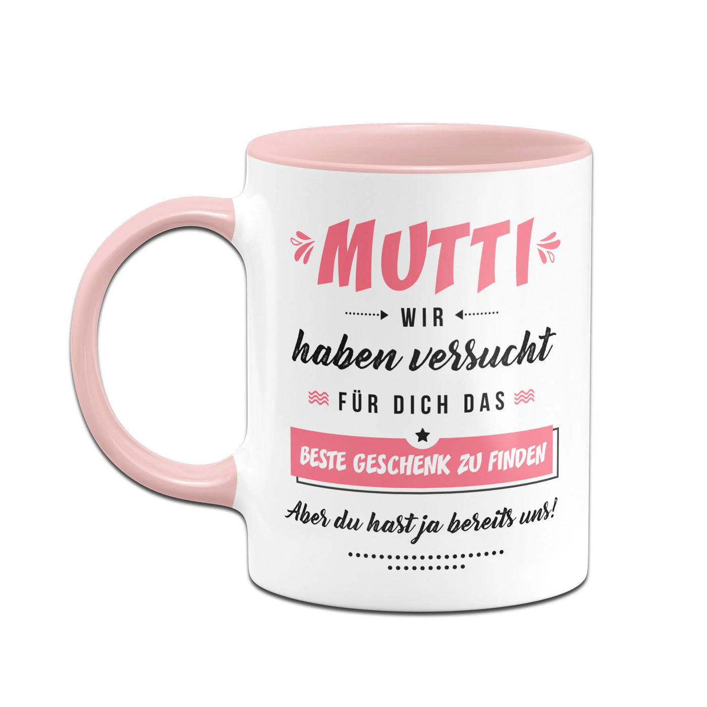 Bild: Tasse - Mutti wir haben versucht für Dich das beste Geschenk zu finden. Aber Du hast ja bereits uns! Geschenkidee