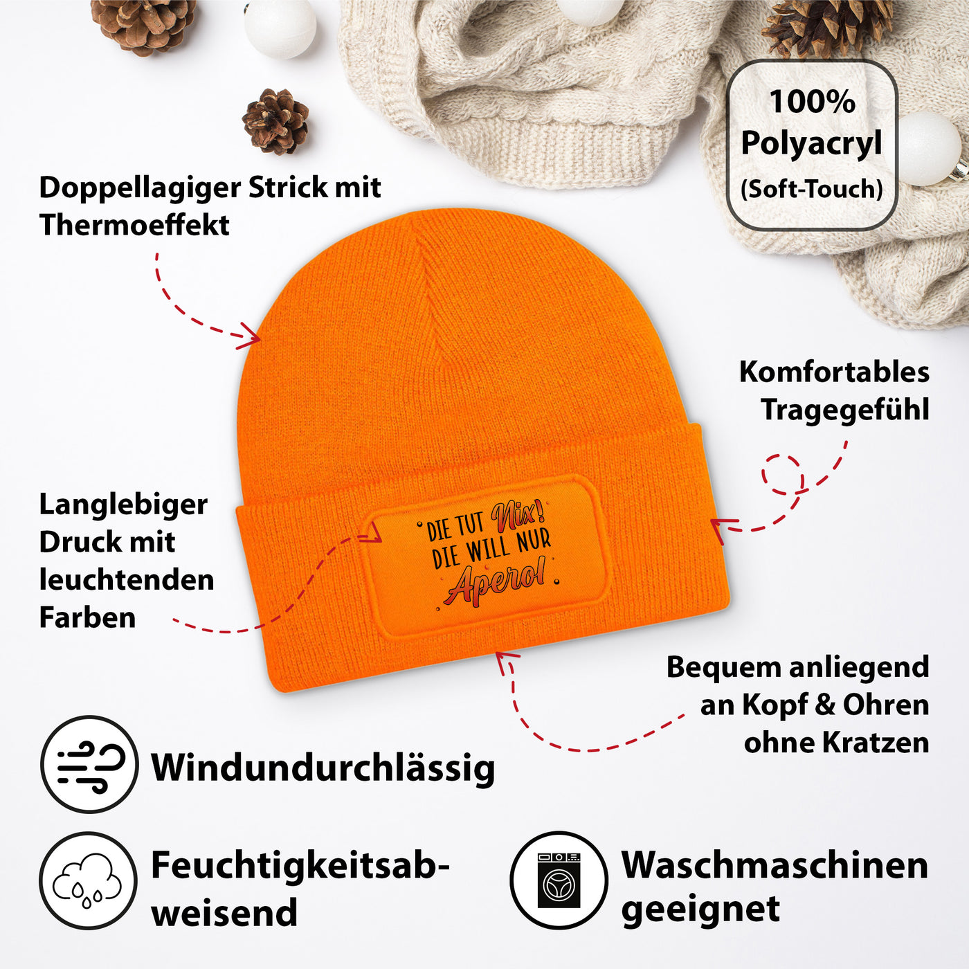 Beanie Mütze - Die tut nix! Die will nur Aperol.