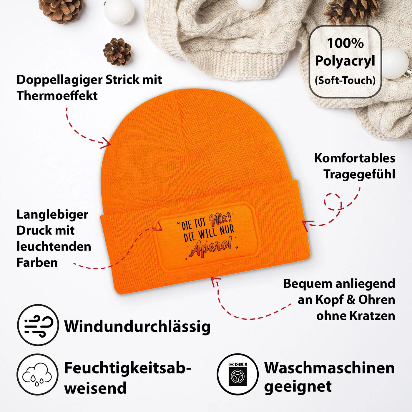 Beanie Mütze - Die tut nix! Die will nur Aperol.