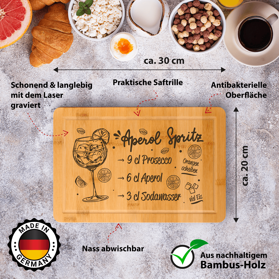Graviertes Bambus-Schneidebrett 'Aperol-Spritz-Rezept' – Geschenkidee –  Tassenbrennerei