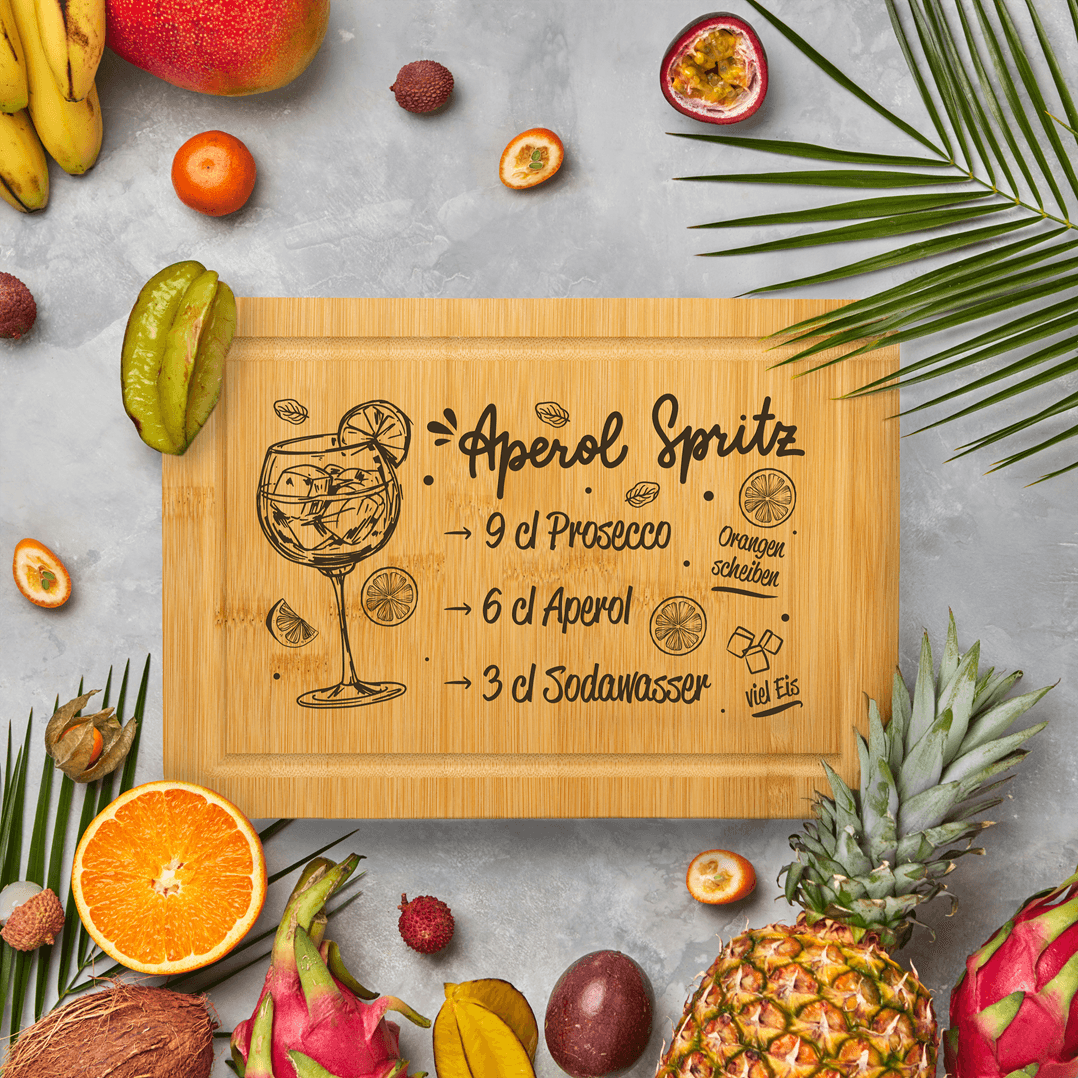 Graviertes Bambus-Schneidebrett 'Aperol-Spritz-Rezept' – Geschenkidee –  Tassenbrennerei