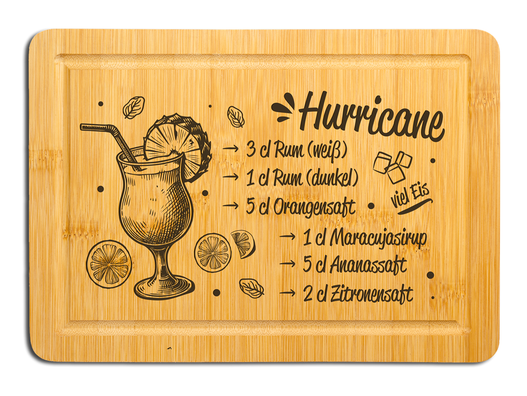 Bambus Schneidebrett - Hurricane Cocktail (Rezept)