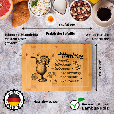 Bambus Schneidebrett - Hurricane Cocktail (Rezept)