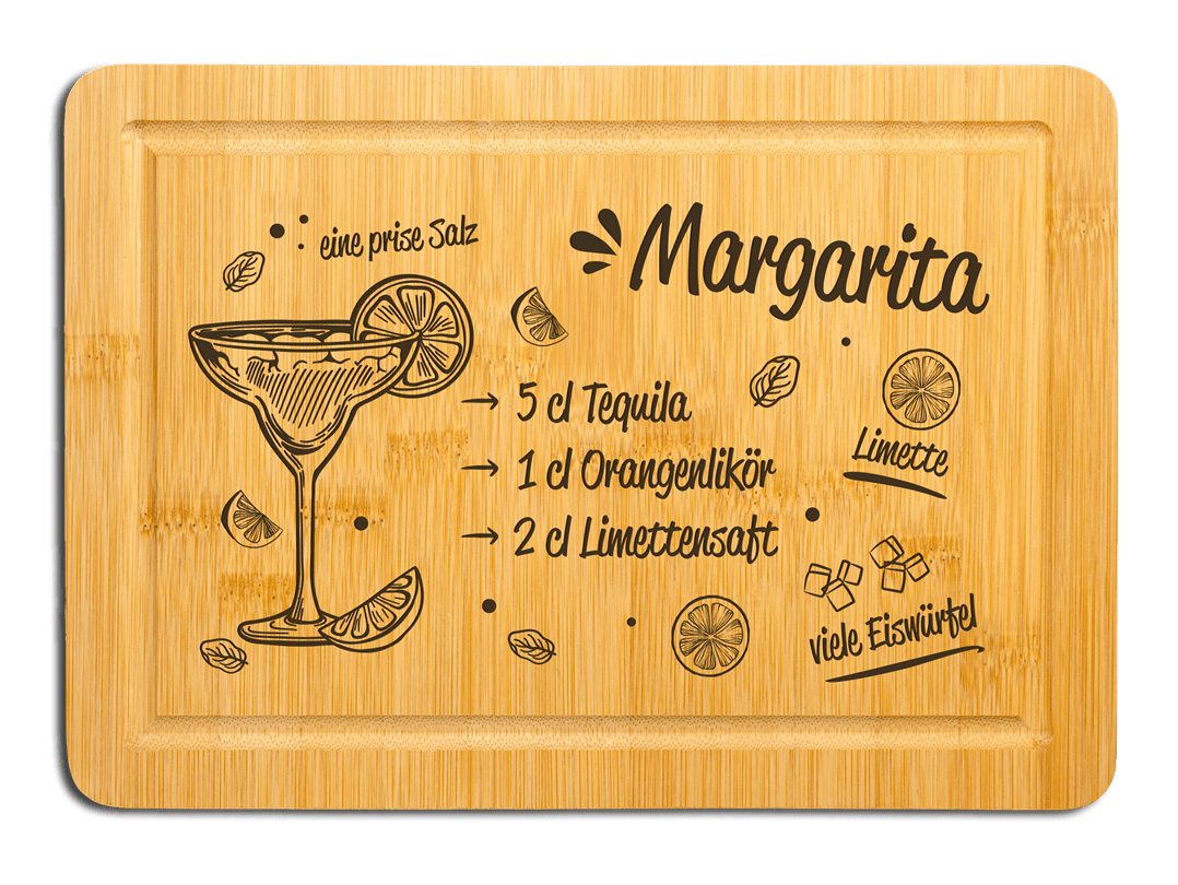 Bambus Schneidebrett mit Margarita-Rezept – Geschenk für Cocktail-Fans –  Tassenbrennerei