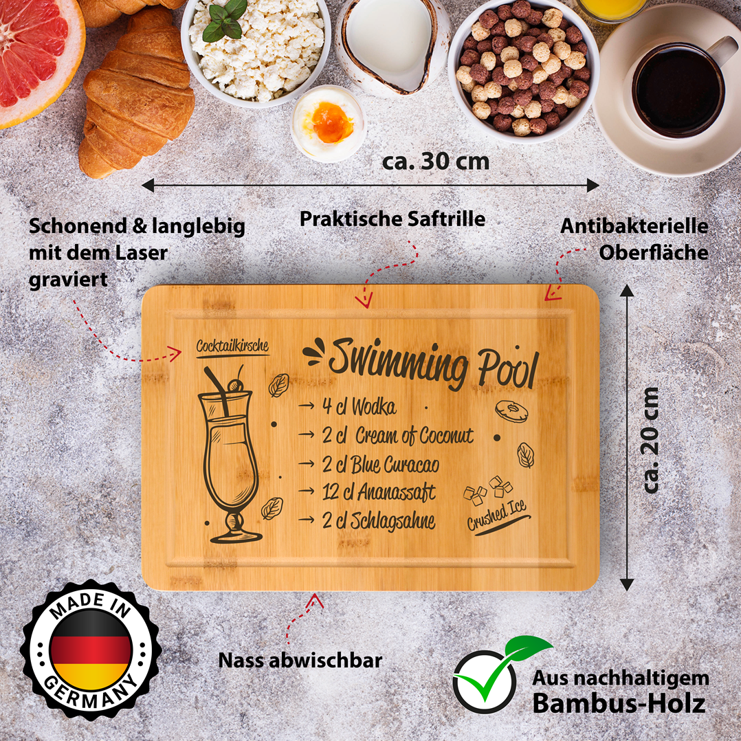 Bambus Schneidebrett - Swimming Pool (Rezept)