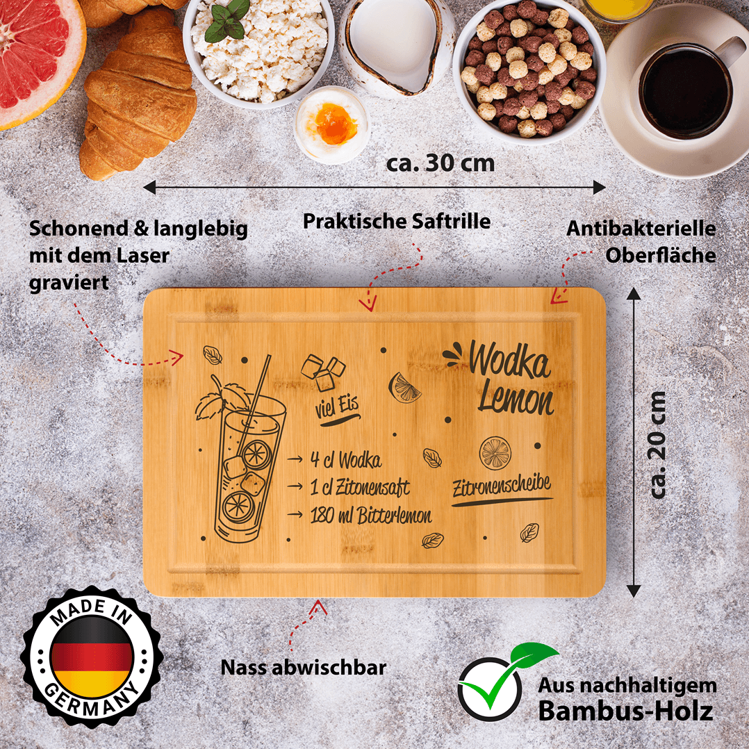Graviertes Schneidebrett Wodka Lemon – Geschenk für Cocktail-Fans