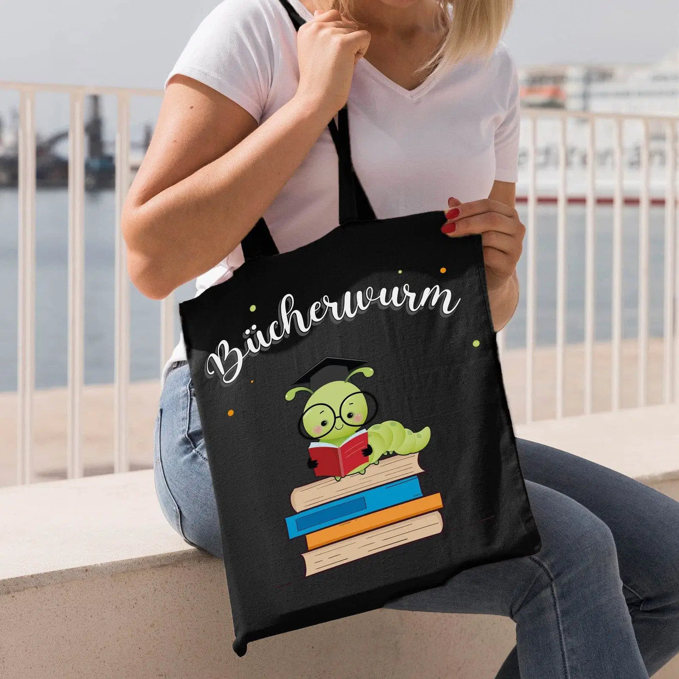 Bild: Baumwolltasche - Bücherwurm Geschenkidee