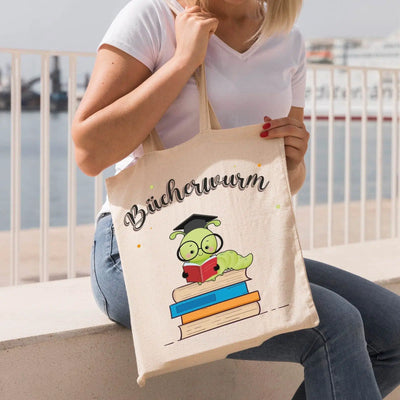 Bild: Baumwolltasche - Bücherwurm Geschenkidee