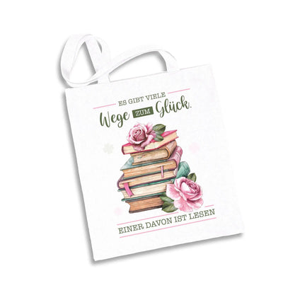 Bild: Baumwolltasche - Es gibt viele Wege zum Glück. Einer davon ist Lesen. Geschenkidee
