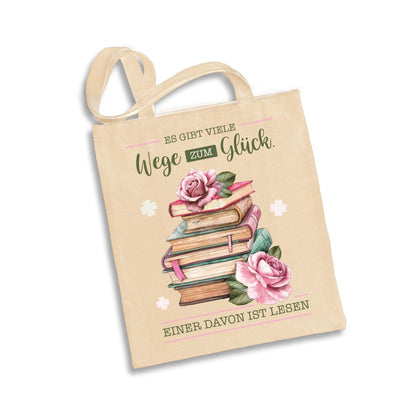 Bild: Baumwolltasche - Es gibt viele Wege zum Glück. Einer davon ist Lesen. Geschenkidee