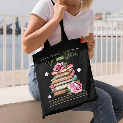 Bild: Baumwolltasche - Es gibt viele Wege zum Glück. Einer davon ist Lesen. Geschenkidee