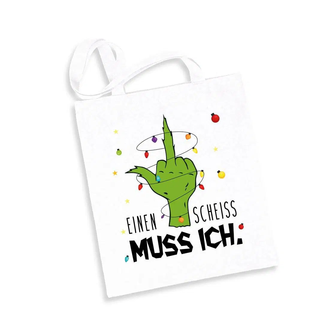 Bild: Baumwolltasche - Grinch - Einen Scheiss muss ich. (Mittelfinger) Geschenkidee