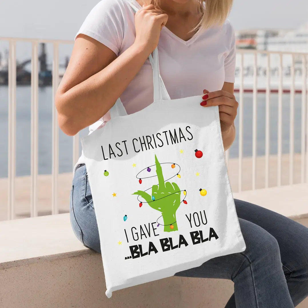 Bild: Baumwolltasche - Grinch - Last Christmas I gave you ...bla bla bla (Mittelfinger) Geschenkidee