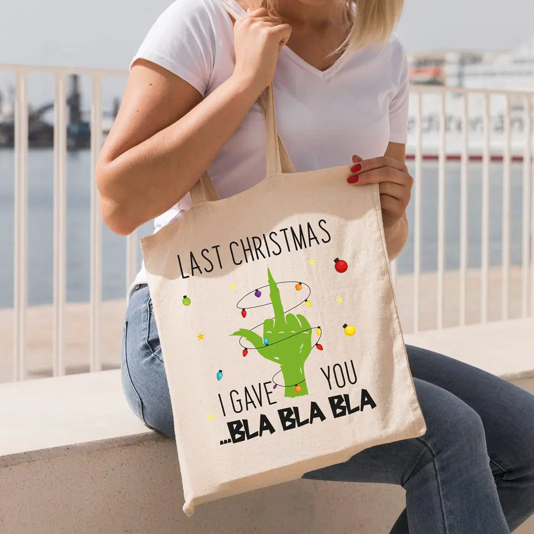 Bild: Baumwolltasche - Grinch - Last Christmas I gave you ...bla bla bla (Mittelfinger) Geschenkidee