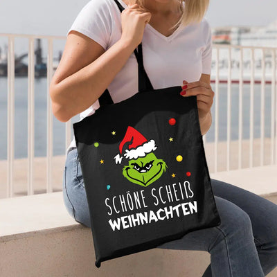 Bild: Baumwolltasche - Grinch - Schöne scheiß Weihnachten (Gesicht) Geschenkidee