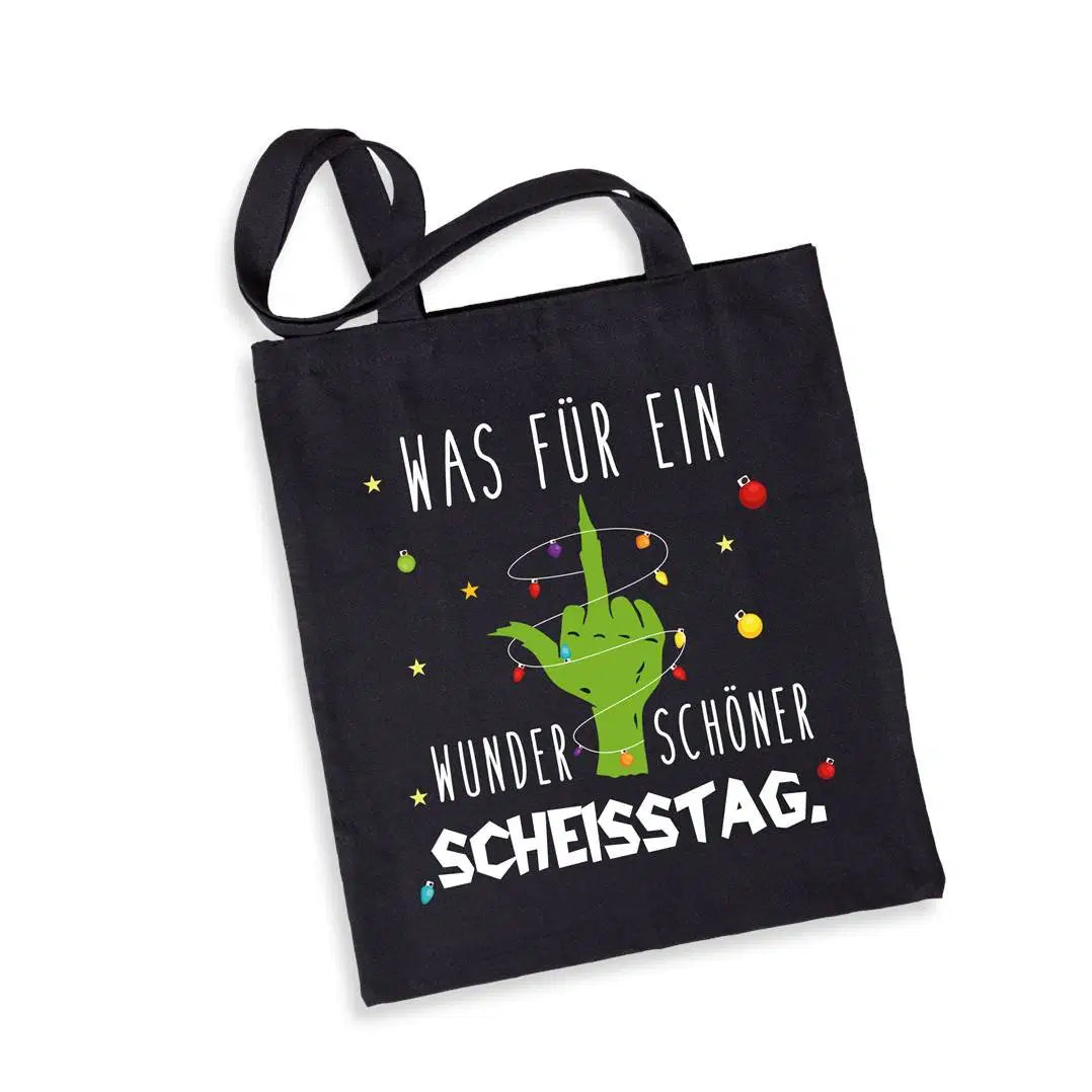 Bild: Baumwolltasche - Grinch - Was für ein wunderschöner Scheisstag. (Mittelfinger) Geschenkidee