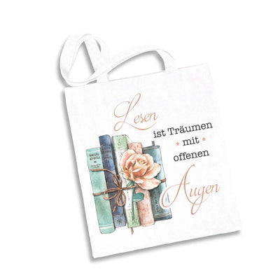 Bild: Baumwolltasche - Lesen ist Träumen mit offenen Augen. Geschenkidee