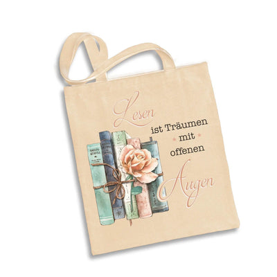 Bild: Baumwolltasche - Lesen ist Träumen mit offenen Augen. Geschenkidee