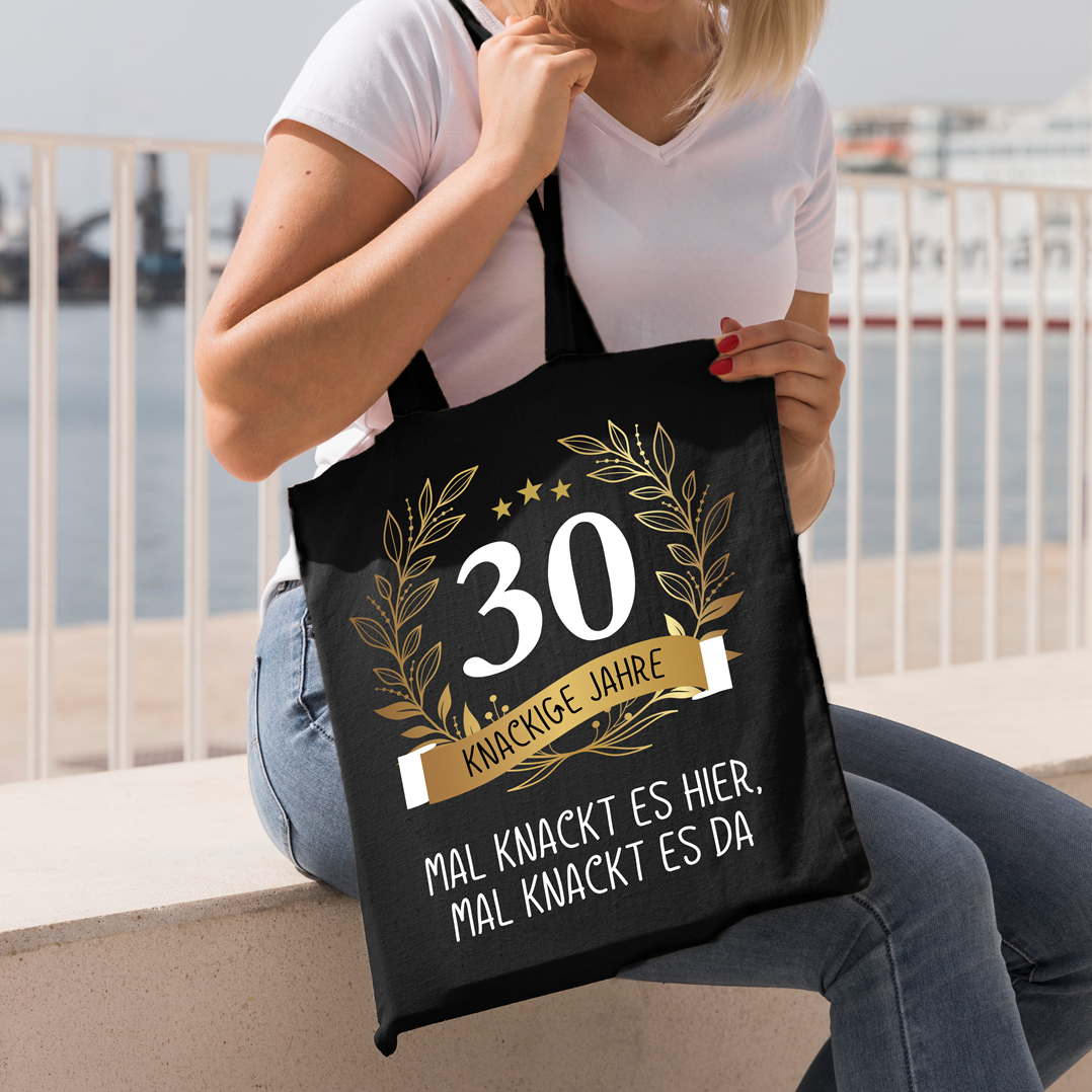 Baumwolltasche - Mal knackt es hier, mal knackt es da - Zahl - knackige Jahre (runder Geburtstag)