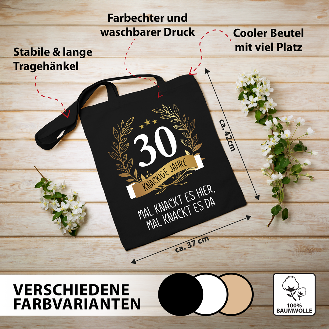 Baumwolltasche - Mal knackt es hier, mal knackt es da - Zahl - knackige Jahre (runder Geburtstag)