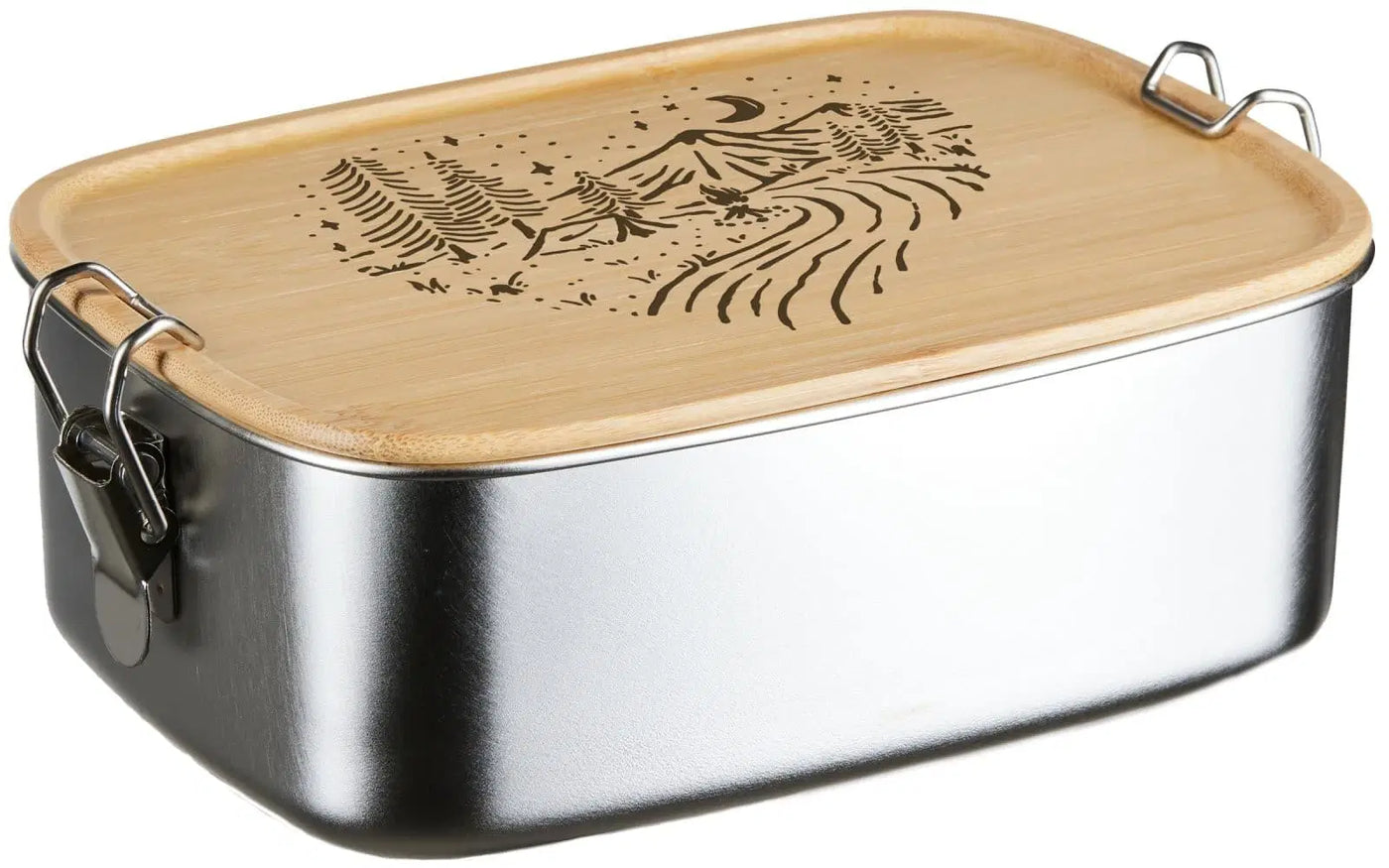 Bild: Brotdose - Berglandschaft - Edelstahl mit Bambusdeckel Geschenkidee