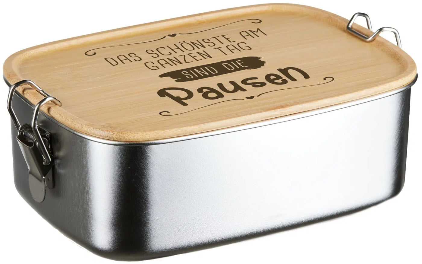 Bild: Brotdose - Das Schönste am ganzen Tag sind die Pausen - Edelstahl mit Bambusdeckel Geschenkidee