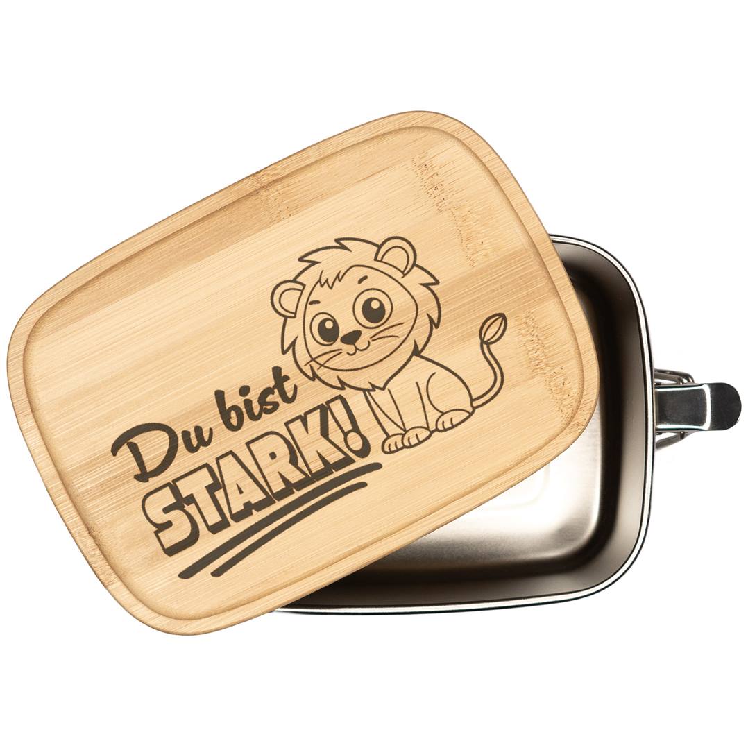 Brotdose - Du bist stark (Löwe) - Edelstahl mit Bambusdeckel