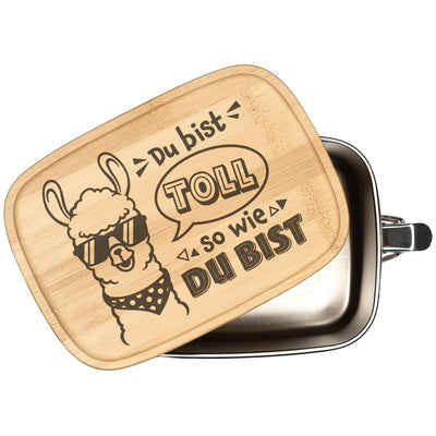 Brotdose - Du bist toll, so wie Du bist (Lama) - Edelstahl mit Bambusdeckel
