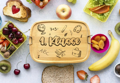 Bild: Brotdose - Einschulung 1. Klasse - Edelstahl mit Bambusdeckel Geschenkidee