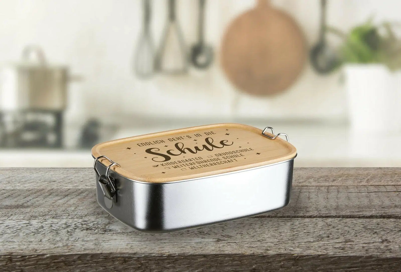 Bild: Brotdose - Endlich geht´s in die Schule - Edelstahl mit Bambusdeckel Geschenkidee