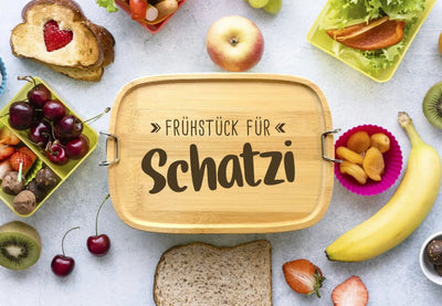 Bild: Brotdose - Frühstück für Schatzi - Edelstahl mit Bambusdeckel Geschenkidee