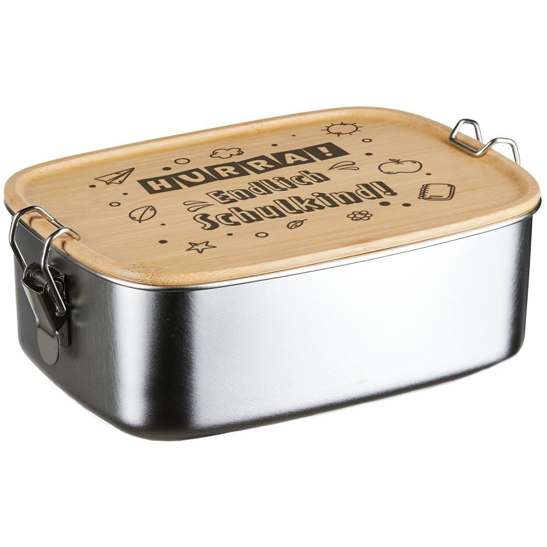 Brotdose "Schulkind" aus Edelstahl & Bambus  Geschenk zur Einschulung   Tassenbrennerei
