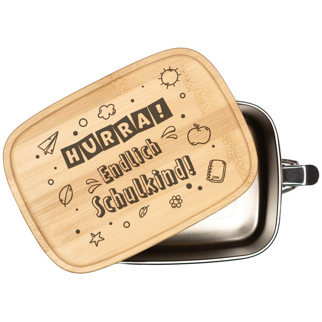 Brotdose - Hurra! Endlich Schulkind - Edelstahl mit Bambusdeckel