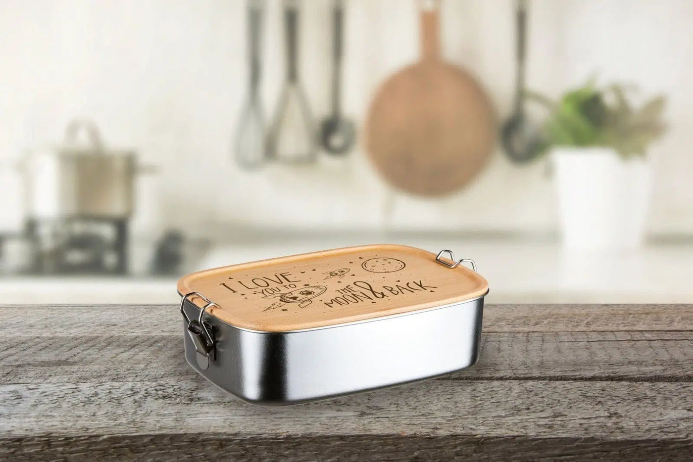 Bild: Brotdose - I love you to the moon & back - Edelstahl mit Bambusdeckel Geschenkidee