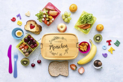 Bild: Brotdose - Ich hasse Menschen - blumig - Edelstahl mit Bambusdeckel Geschenkidee