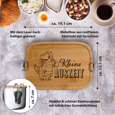 Brotdose - Kleine Auszeit (Dino) - Edelstahl mit Bambusdeckel