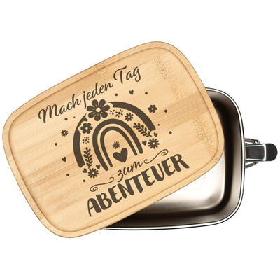 Brotdose - Mach jeden Tag zum Abenteuer - Edelstahl mit Bambusdeckel