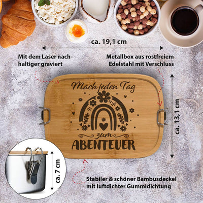 Brotdose - Mach jeden Tag zum Abenteuer - Edelstahl mit Bambusdeckel