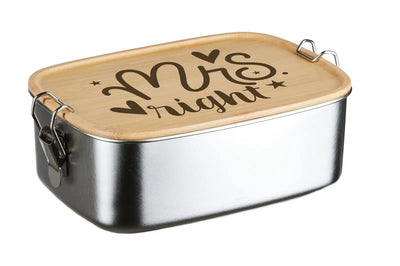 Bild: Brotdose - Mrs. Right und Mr. Right - Edelstahl mit Bambusdeckel Geschenkidee