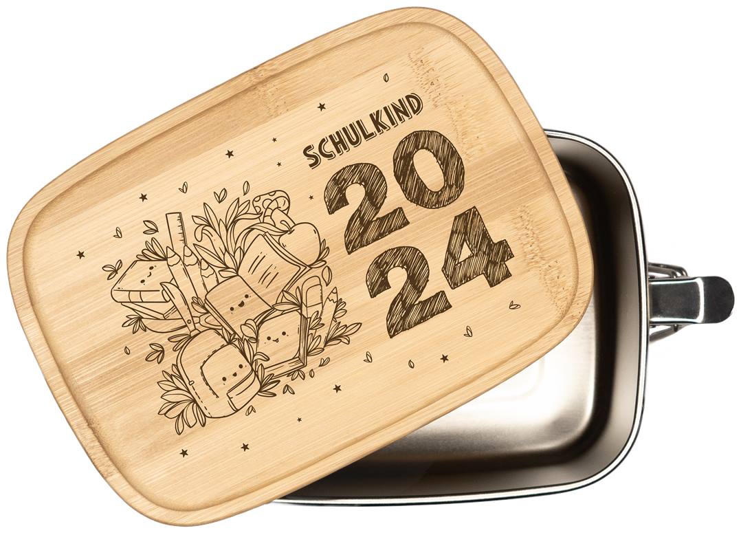 Brotdose - Schulkind 2024 - V2 - Edelstahl mit Bambusdeckel