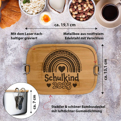 Brotdose - Schulkind 2025 - Edelstahl mit Bambusdeckel