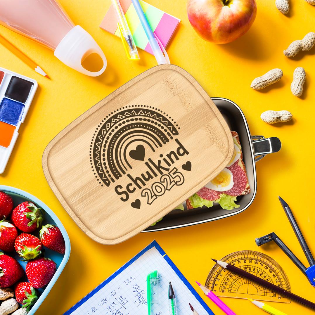 Brotdose - Schulkind 2025 - Edelstahl mit Bambusdeckel