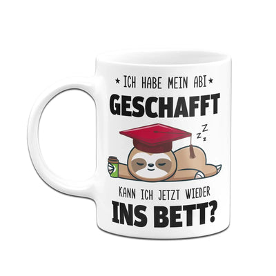 Bild: Faultier Tasse - Ich habe mein Abi geschafft. Kann ich jetzt wieder ins Bett? Geschenkidee