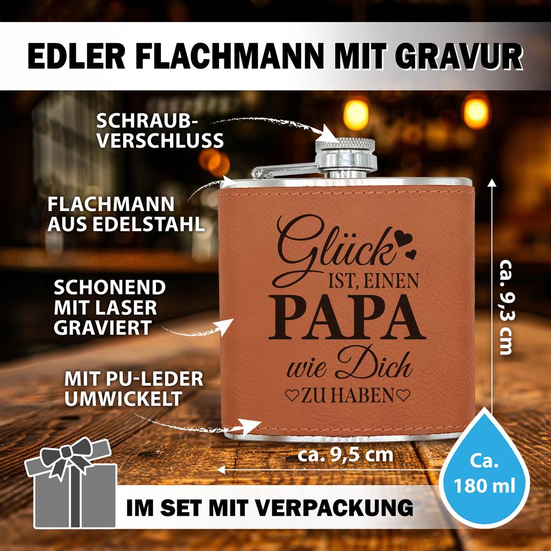 Flachmann Geschenkset - Glück ist, einen Papa wie Dich zu haben