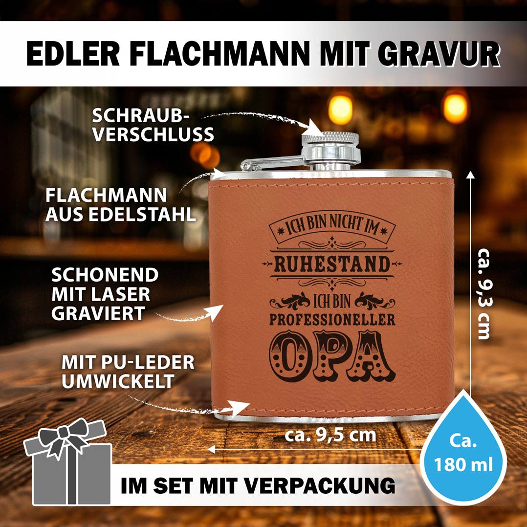Flachmann Geschenkset - Ich bin nicht im Ruhestand, ich bin professioneller Opa