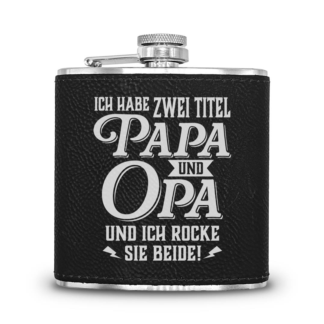 Flachmann Geschenkset - Ich habe zwei Titel: Papa und Opa und ich rocke sie beide!